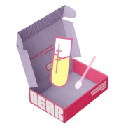 Dear Kyra Mailer box with STD Test Kits illustration inside